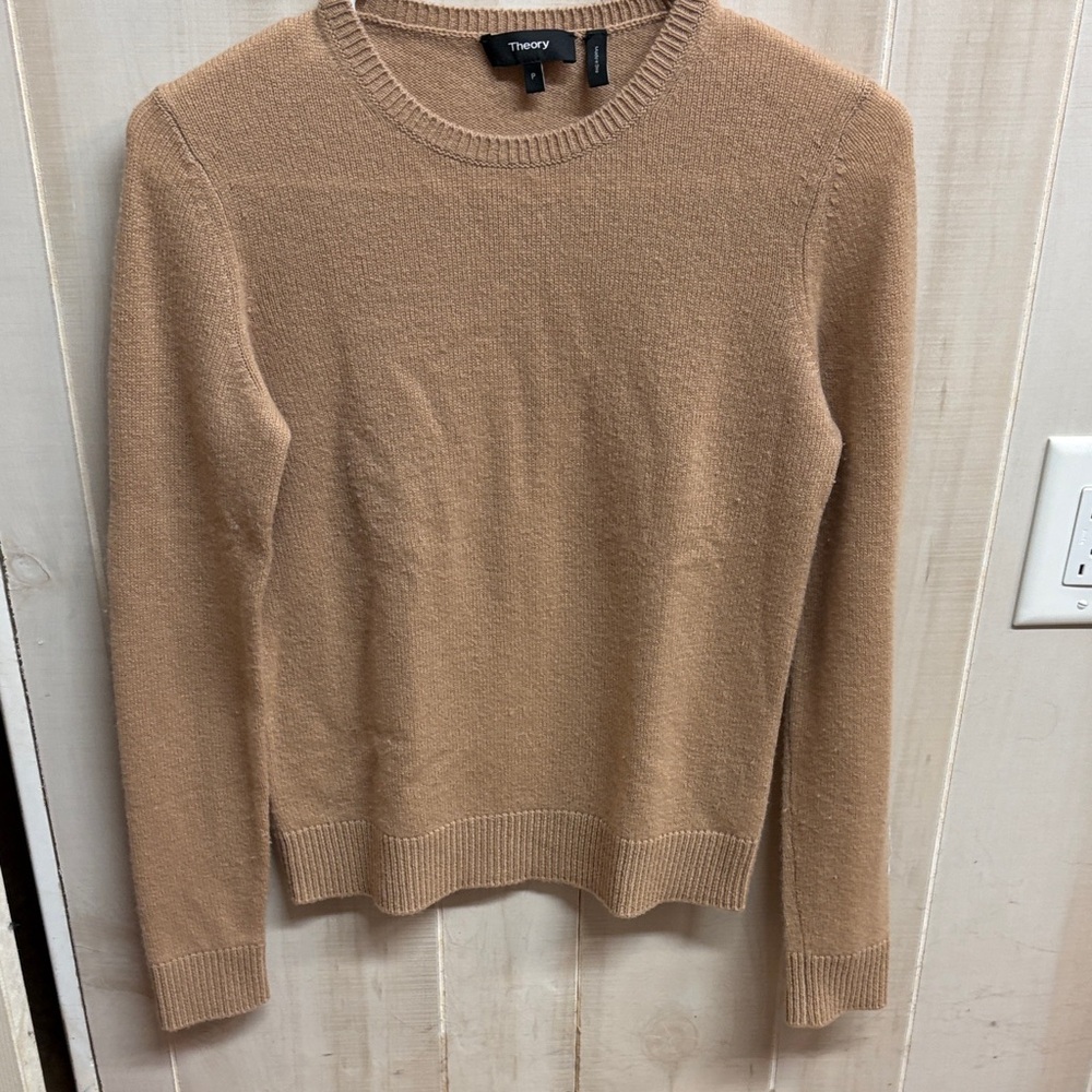 Theory Camel Crewneck Sweater — Warm Neutral